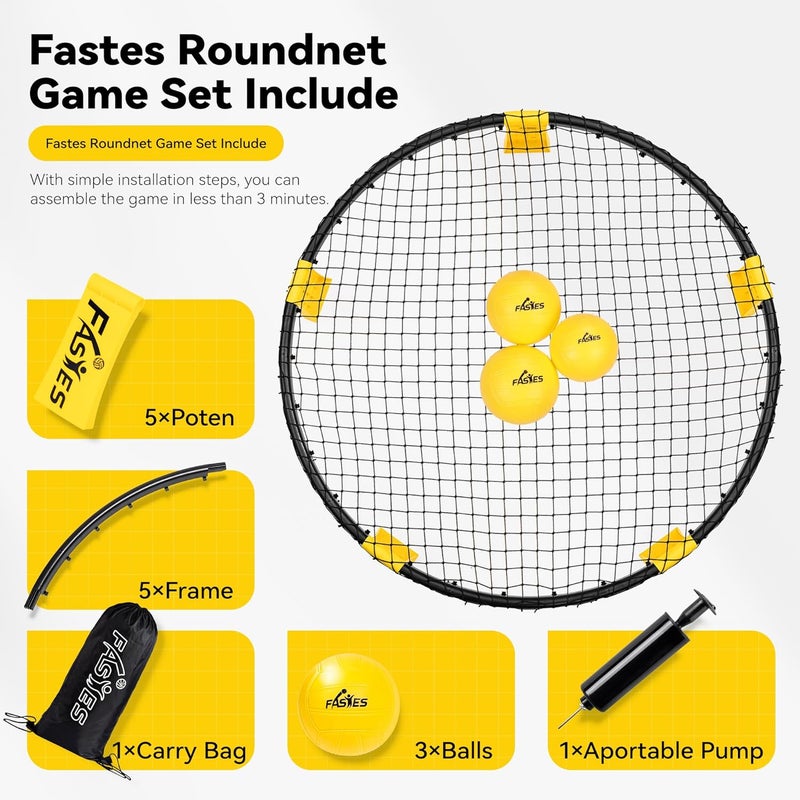 Fastes لعبة كرة الشاطئ الخارجية تشمل 3 كرات، شبكة وحقيبة حمل - مجموعة لعبة راندنت للبالغين، الأطفال، والعائلة - مثالية للشاطئ، الفناء، الحديقة، الساحة، والمنتزه - Image 3